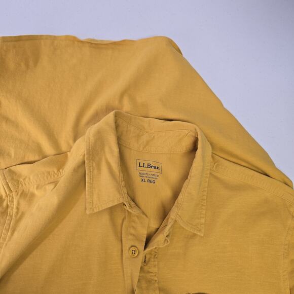 L.L. Bean Shirt Mens XL Reg Mustard Yellow Button Front Organic Cotton Knit - Picture 7 of 9
